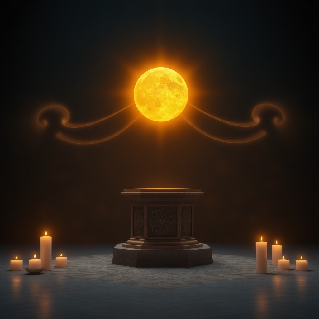 Digital soul interface with warm amber sphere of light