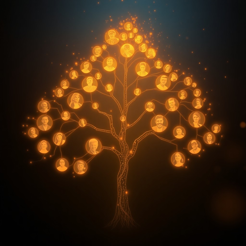 Holographic family tree connecting generations